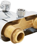 Clawfoot Tub Faucet With Ceramic Cartridges And Quarter Turn Diverter Valve Solid Brass Chrome Plated Construction Three Quarters Inch Inlet Replacement Bath Fixture For Cast Iron Roll-Top And Clawfoot Tubs Fits Most Vintage Tubs showing inlet and valve