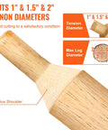DIY Tenon Cutter Kit For Log Furniture Making With 1 Inch, 1.5 Inch And 2 Inch Blades showing tension and max log diameters