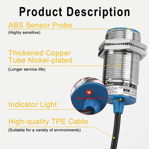 Shielded M30 Inductive Proximity Sensor Switch LJ30A3 10 Z AY with ABS probe, copper tube, TPE cable.