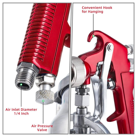 Straight Up Pro Grade Hvlp Paint Sprayer Boasting Three Interchangeable Tip Sizes, close-up of air inlet and pressure valve.