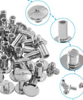 Straight Up Solid Chicago Screws 30 Pack M5 X 10mm Phillips Head Binding Rivets In Clean Silver Finish visible in bulk with threaded heads.