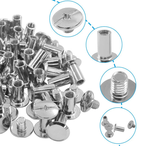 Straight Up Solid Chicago Screws 30 Pack M5 X 10mm Phillips Head Binding Rivets In Clean Silver Finish visible in bulk with threaded heads.
