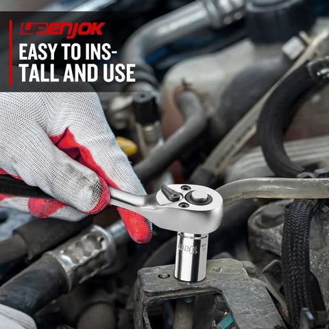 Two Piece One Quarter Inch Drive 10mm Socket Set Shallow Profile Mirror Finish CRV Steel Six Point Design in use