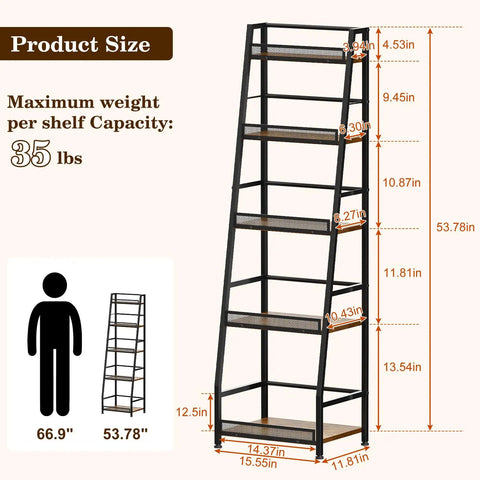 Roomy 5 Tier Trapezoid Liquor Cabinet For Home Bar Space Beefy Freestanding Wine Rack dimensions and weight capacity illustration.