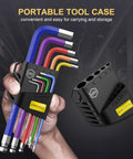 Long Ball End Hex Key Set 9 Piece Metric Allen Wrenches 1.5 To 10 Mm Anti Slip Color Coded For Easy Identification Durable Chrome Vanadium