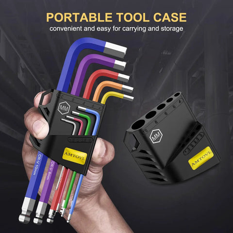Long Ball End Hex Key Set 9 Piece Metric Allen Wrenches 1.5 To 10 Mm Anti Slip Color Coded For Easy Identification Durable Chrome Vanadium