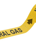 Self Adhesive Pipe Markers For Natural Gas 1X8 Inch Black And Yellow Labels on a roll with an arrow direction.
