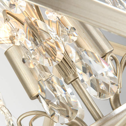 Close-up of crystals on Four Lights Crystal Cage Chandelier With Modern Globe Metal Pendant Lighting in champagne gold.