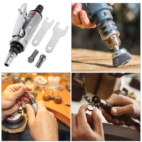 Compact Pneumatic Air Pencil Die Grinder With Heavy Duty Steel Build For Precision Engraving And Polishing Tasks in use, showcasing detailed tasks.