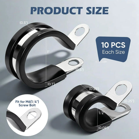 20 Pack One Half Inch And 1 Inch Cable Clamps Kit 304 Stainless Steel Rubber Cushioned Clips For Pipe Wire Tube And Hose