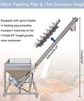 Electric Screw Conveyor With Inclined Spiral Auger Feeder For Powder And Particle Loading, 1.7m Height, stainless steel design.