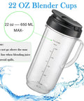 Tall 22oz Blender Cup With Flip Top To-Go Lid And Cross Blade, clear plastic cup with handle and 650ml mark