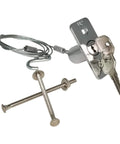 Garage Door Emergency Release Cable Kit With Quick Release Lock For Easy Manual Access, includes cables, screws, and lock with keys.