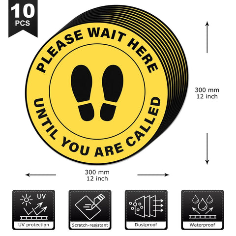 10 Pack Please Wait Here Until You Are Called Sign 12 Inch Square Vinyl Floor Sign Peel And Stick Weatherproof Waiting Area Decor For Social Distancing Strong Adhesive Durable And Easy To Apply, 12-inch yellow floor decal