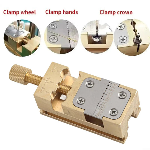 Polished Metal Pliers Fixture Clamp With Adjustable Jaws Stays On Your Benchtop For Seamless Watch Repair, Jewelry Fabrication, Tiny Component Machining And Precise Micro Assembly, No Fuss Operation, brass clamp for watch parts