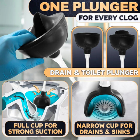Close-up of Premium Heavy Duty Toilet Plunger And Brush Set with black suction head for effective clog management.