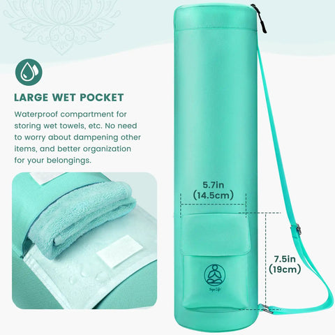 Full Zip Yoga Mat Bag Carrier With Wet Pocket And Front Zipper Pocket Extra Wide Adjustable Shoulder Strap Fits Mats