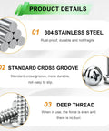 680 Piece Stainless Wood And Sheet Metal Screw Kit With Pan Head Self Tapping Screws 304 Stainless Steel 18 Sizes From One Quarter Inch To One And One Half Inch Heavy Duty Fasteners For Wood Metal And Diy Projects, 304 steel detail