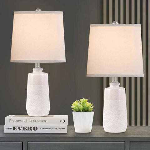 Ceramic Table Lamps Set Of 2 In White Matte Finish 20.5 Inch Tall Modern Minimalist Nightstand Lamps For Bedroom And Living Room Dope For Small Spaces Includes Linen Lampshades Premium Contemporary Decor