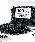 Black Aluminum Pop Rivets Kit 100 Pack 3/16 By 1 Inch Closed End Rivets With Large Head in clear bag