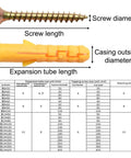 Beefy M8 Drywall Anchors Kit With Wall Expansion Screws M8x40 For Hollow Walls Zinc Plated Rust Resistant Set chart showing screw and anchor dimensions