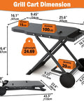 Foldable Grill Cart Stand for Weber Q Series Q1000 Q1200 Q1400 Q2000 Q2200 Q2400 dimensions with weights and measurements