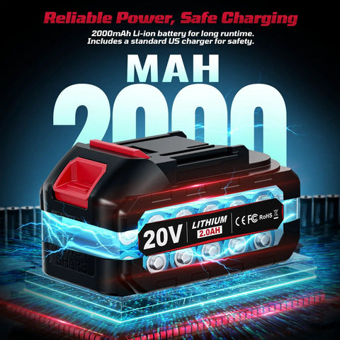 20V Cordless Power Drill Set With Dual 2000mAh Batteries 30Nm Torque 21 And 1 Clutch Settings Two Speeds Built In LED