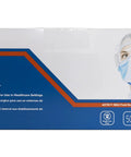 Box of 50 blue N95 Duckbill Respirator Mask with pouched design for all-day breathable comfort with flexible nosepiece and headloops