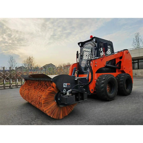Compact Mini Track Skid Steer Loader Workhorse For Construction, Landscaping And Material Handling Tasks with front brush attachment