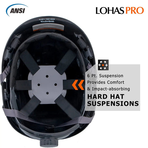 Interior of Heavy Duty Construction Hard Hat With Visor And Chin Strap White Ventilated Safety Helmet ANSI Z89.1 OSHA Approved