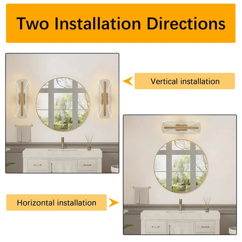 Two installation directions for Bosomfr 14.8in Wall Sconces Rechargeable Battery Operated Wall Light, vertical and horizontal options.