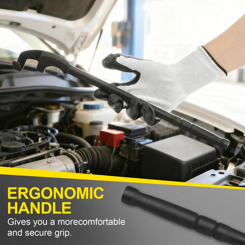 Hand holding 15 Inch Wrench Extender Bar For Maximum Leverage Heavy Duty Torque Multiplier in an engine bay