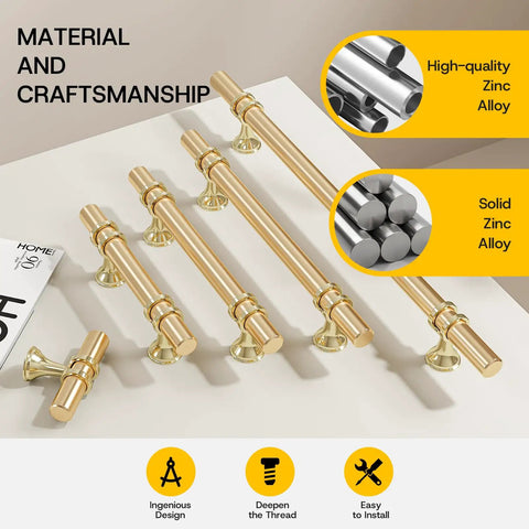 Gold Cabinet Pulls Set Of 30 Six And A Quarter Inch Heavy Duty Drawer Handles For Cabinets And Closets Rust Resistant Zinc Alloy Hardware Pro Grade Finish For Kitchen Bathroom And Wardrobes, displayed on table