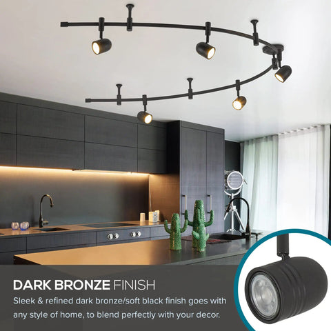 Oil Rubbed Bronze 96 Inch LED Flex Track Lighting Fixture With 5 Adjustable Heads Bulbs Included Customizable Ceiling Track