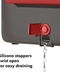 Red silicone stopper on Outdoor Camp Kitchen Wash Dry And Stow System with water draining