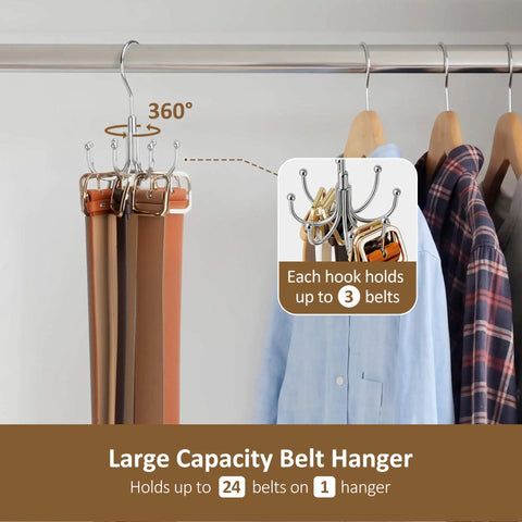 Rotating Belt Hanger and Closet Organizer Spins 360 Degrees to Store Up to 24 Belts Effortlessly with Heavy Duty Hooks Keep Your Wardrobe Looking Slick and Stay Hassle Free While Making Serious Space Savings Daily