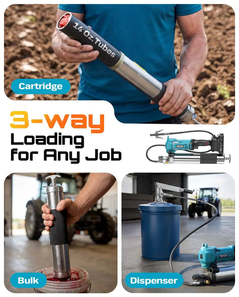 Cordless Electric Grease Gun Kit With 10000 PSI Output Quick Release Coupler 39.4 Inch Flex Hose Dual Batteries 2026 Edition