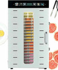 Smooth Operator 20 Layer Food Dehydrator Machine With Quick Temp Dial And 24 Hour Timer showing dried fruit inside and drying racks.