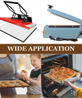 20 Pack Teflon Sheets For Heat Press And Ironing shown in versatile uses: baking cookies and pizza, and crafting with heat sealers.