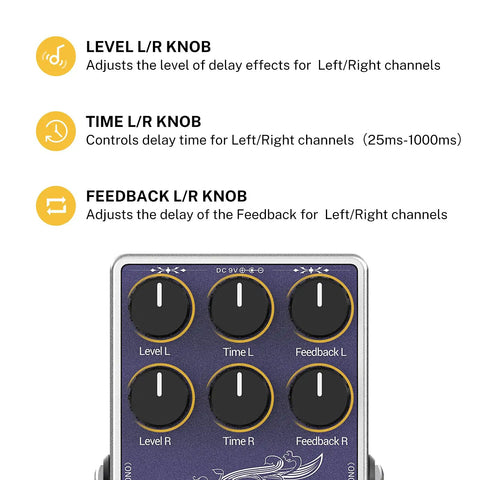 White Tape Stereo Delay Pedal With Analog Echo True Bypass And Two Independent Channels For Guitar Bass Synth And Drum Machines Legendary Tape Echo Vibe Precise Time Feedback And Level Controls For A Studio Grade Warmth with visible control knobs for level, time, and feedback adjustments.