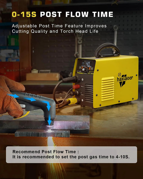 HXC400D Plasma Cutter 110/220V Dual Voltage 40A Non High Frequency Non Touch Pilot Arc in use cutting steel with LED display