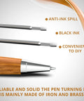 Rock Solid 10 Pack Pen Kits For Woodturning Featuring Premium Gold And Silver Sliders Plus Faux Leather Caps And Genuine Black Ink Refills Lathe Turning Gear And Diy Woodworking Tools Gonna Give Your Creations That Pro Finishing Touch, showing a pen with metal slider and black ink.