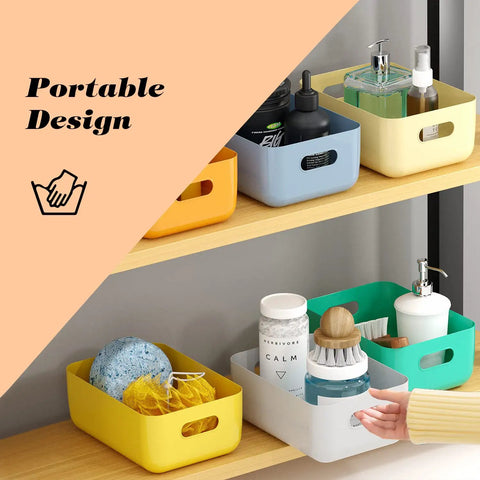 7 Pack Clear Storage Bins Easy Grab Four Point Two Liter for Kitchen Pantry Bathroom Classrooms Durable Plastic Organizer