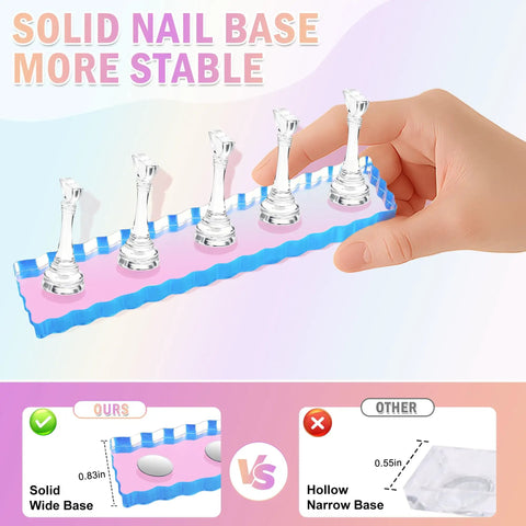 Hand holding Heart Shaped Magnetic Nail Stand Set For Press Ons, Acrylic Nail Holders For Nail Art Display, Includes 2 Aurora Bases, 10 Stands Two Pinky Sized, 100 Double Sided Tape, Home Salon DIY Nail Display Kit