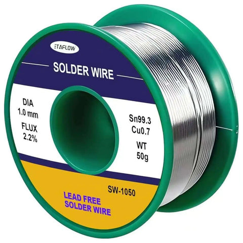 Spool of No Lead Solder Wire 1.0mm Sn99.3Cu0.7 With 2.2 Rosin Core Flux For Electronics, PCB Repair, low temp melt, RoHS certified
