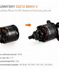 SUNNYSKY X2212 980KV II brushless motor for RC airplanes displayed on white background
