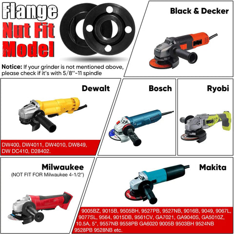 Angle Grinder Lock Nut Kit With 5/8-11 Flange Nuts And Adjustable Pin Wrench, Includes 3 Inner Nuts And 3 Outer Nuts diagram