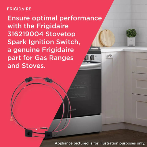 Image of Frigidaire kitchen with Stovetop Spark Ignition Switch 316219004 for Gas Ranges and Stoves displayed.