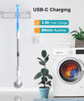 Cordless Spin Scrub Brush With 4 Replaceable Heads And Adjustable Extension Handle charging next to washing machine