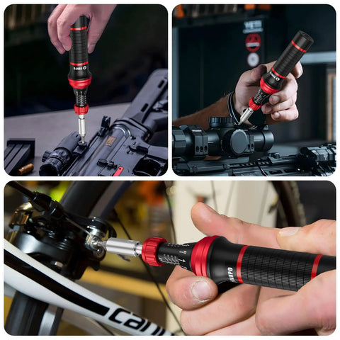 Torque Screwdriver Set 10 To 80 Inch Pounds With 64 Piece Gunsmith Kit used on gun, scope, and bicycle parts